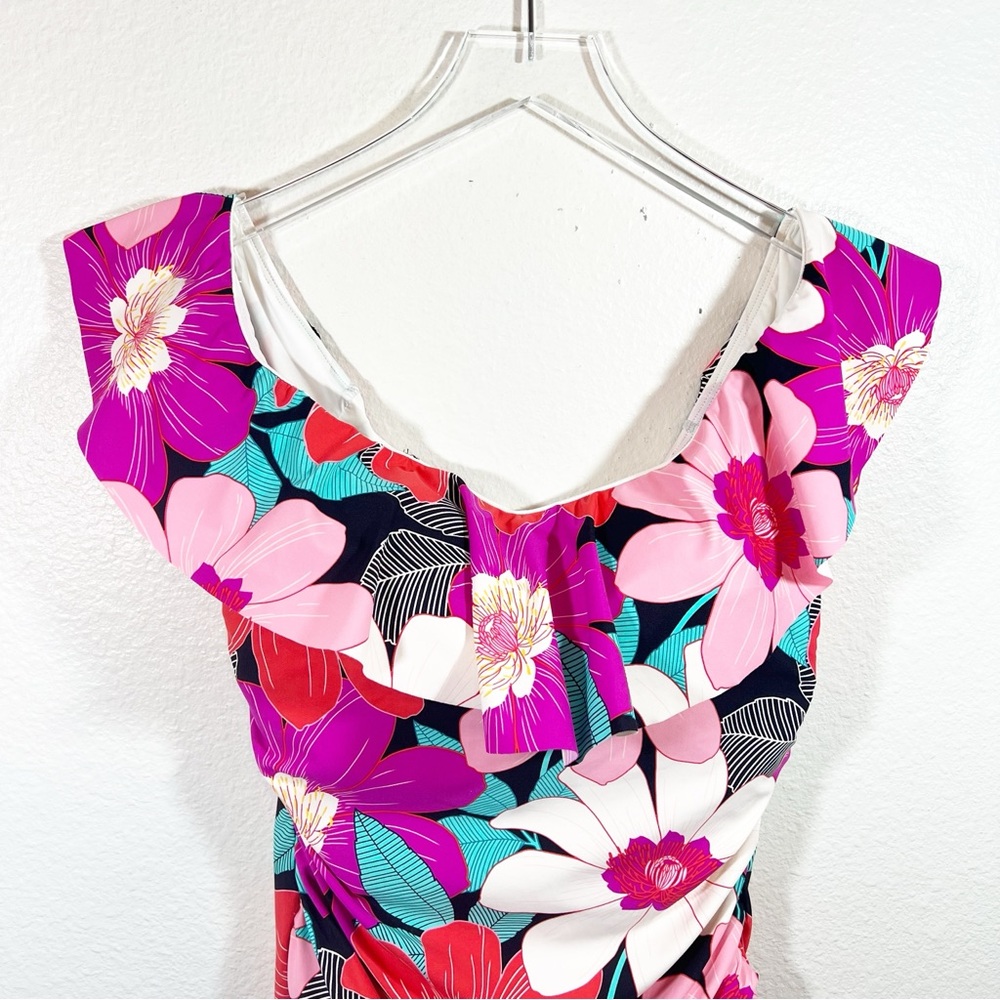 La Blanca In Full Bloom Ruffle One Piece Swimsuit Floral 14 NWT - Picture 3 of 7